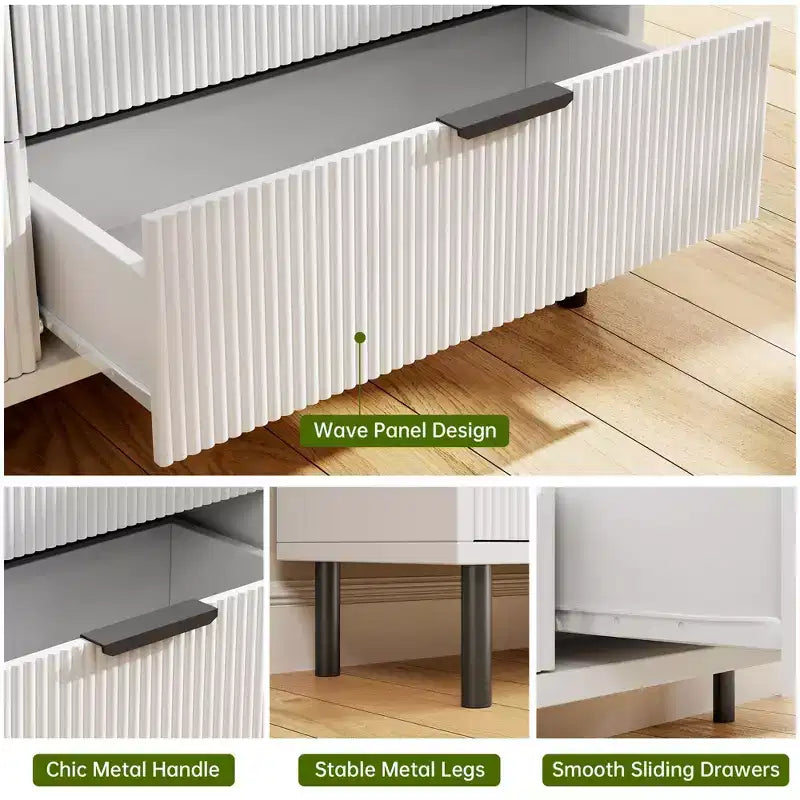 Commode 3 tiroirs GustoWave, commode de 71 cm de large avec dispositif anti-basculement, table de chevet haute en bois avec rangement et pieds en métal