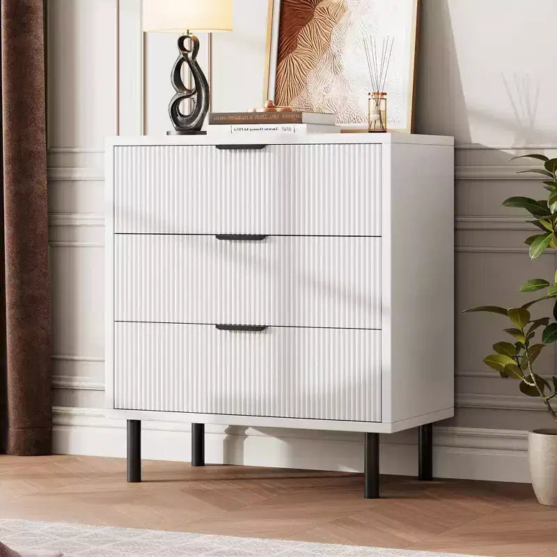 Commode 3 tiroirs GustoWave, commode de 71 cm de large avec dispositif anti-basculement, table de chevet haute en bois avec rangement et pieds en métal