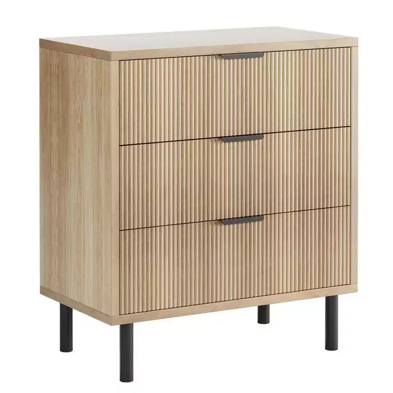 Commode 3 tiroirs GustoWave, commode de 71 cm de large avec dispositif anti-basculement, table de chevet haute en bois avec rangement et pieds en métal
