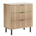 Commode 3 tiroirs GustoWave, commode de 71 cm de large avec dispositif anti-basculement, table de chevet haute en bois avec rangement et pieds en métal