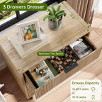 Commode 3 tiroirs GustoWave, commode de 71 cm de large avec dispositif anti-basculement, table de chevet haute en bois avec rangement et pieds en métal