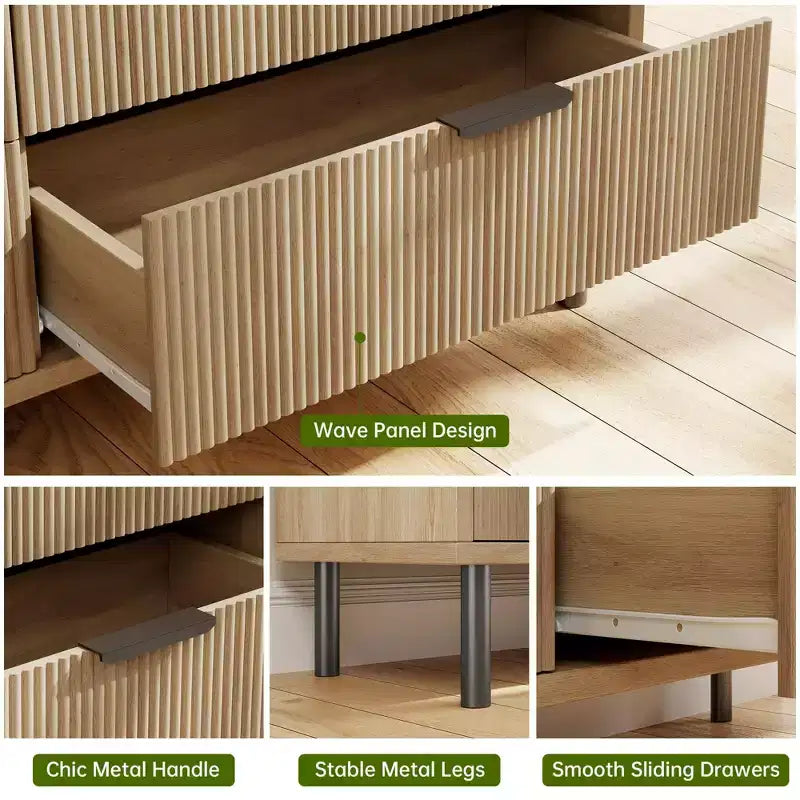 Commode 3 tiroirs GustoWave, commode de 71 cm de large avec dispositif anti-basculement, table de chevet haute en bois avec rangement et pieds en métal
