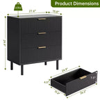 Commode 3 tiroirs GustoWave, commode de 71 cm de large avec dispositif anti-basculement, table de chevet haute en bois avec rangement et pieds en métal