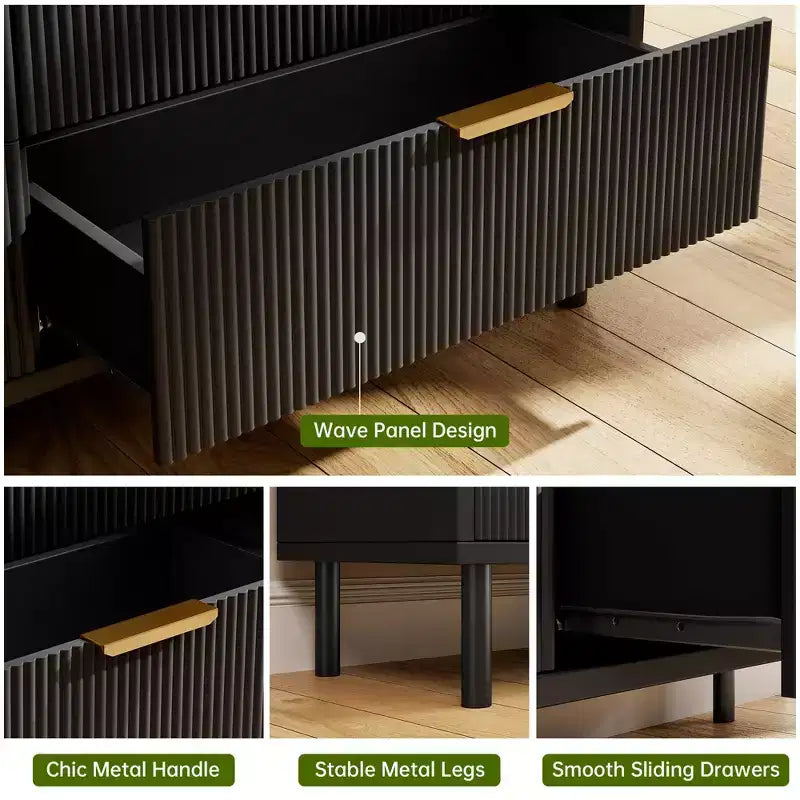 Commode 3 tiroirs GustoWave, commode de 71 cm de large avec dispositif anti-basculement, table de chevet haute en bois avec rangement et pieds en métal