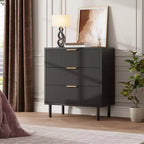 Commode 3 tiroirs GustoWave, commode de 71 cm de large avec dispositif anti-basculement, table de chevet haute en bois avec rangement et pieds en métal