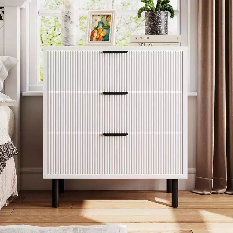 Commode 3 tiroirs GustoWave, commode de 71 cm de large avec dispositif anti-basculement, table de chevet haute en bois avec rangement et pieds en métal