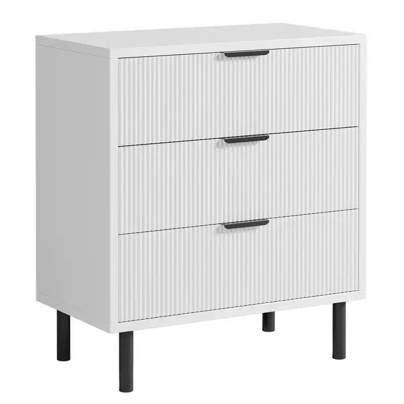 Commode 3 tiroirs GustoWave, commode de 71 cm de large avec dispositif anti-basculement, table de chevet haute en bois avec rangement et pieds en métal