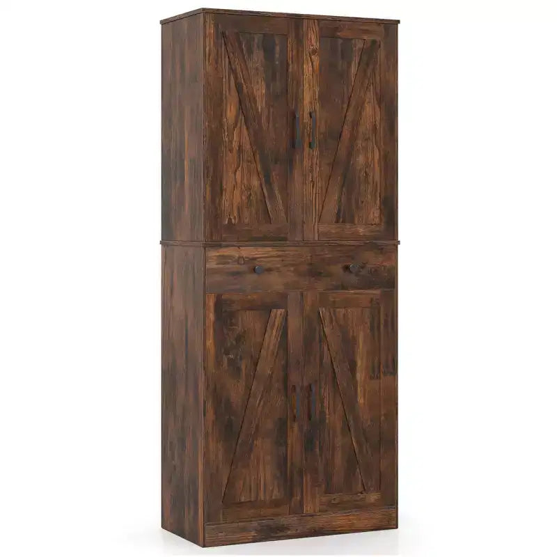 Meuble de rangement de cuisine Costway 72 po, style moderne campagnard, avec 4 portes de grange, brun/blanc/noir