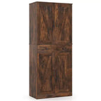 Meuble de rangement de cuisine Costway 72 po, style moderne campagnard, avec 4 portes de grange, brun/blanc/noir
