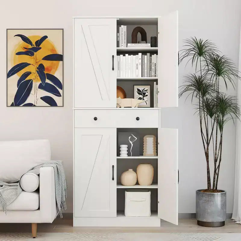 Meuble de rangement de cuisine Costway 72 po, style moderne campagnard, avec 4 portes de grange, brun/blanc/noir