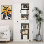 Meuble de rangement de cuisine Costway 72 po, style moderne campagnard, avec 4 portes de grange, brun/blanc/noir