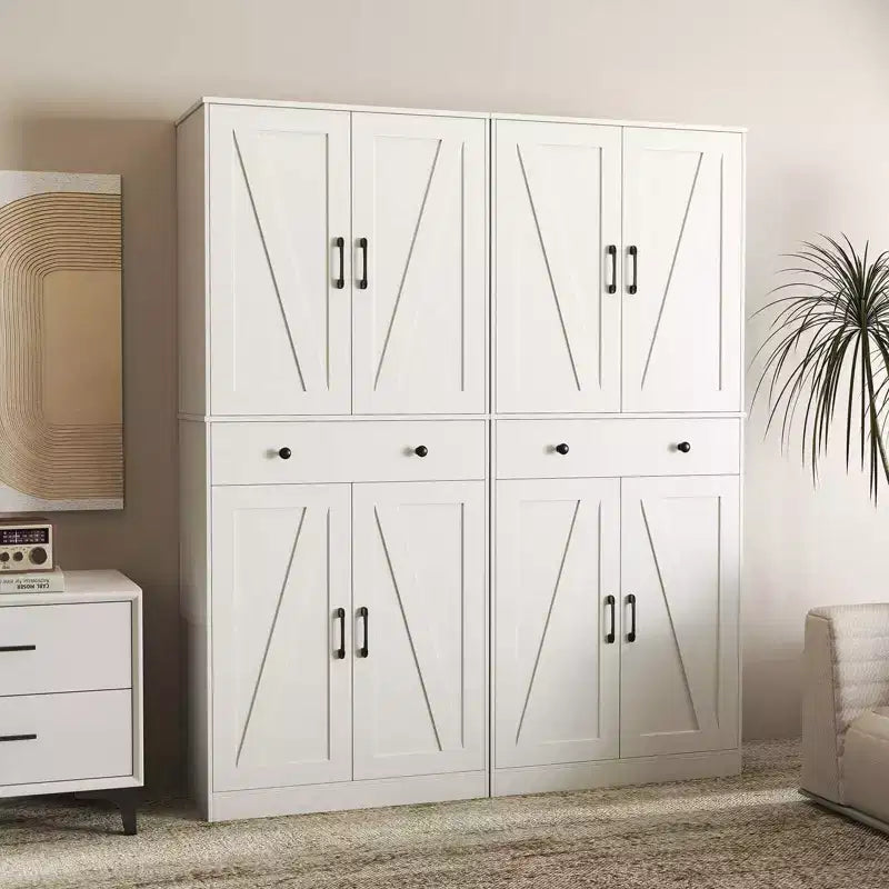 Meuble de rangement de cuisine Costway 72 po, style moderne campagnard, avec 4 portes de grange, brun/blanc/noir
