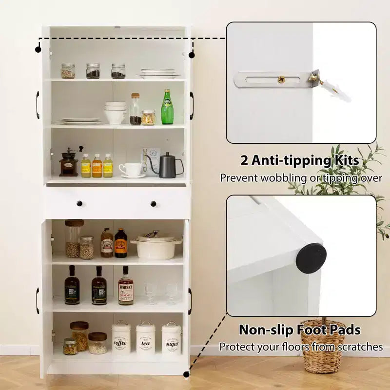 Meuble de rangement de cuisine Costway 72 po, style moderne campagnard, avec 4 portes de grange, brun/blanc/noir