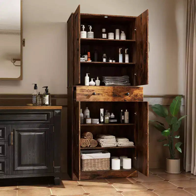 Meuble de rangement de cuisine Costway 72 po, style moderne campagnard, avec 4 portes de grange, brun/blanc/noir