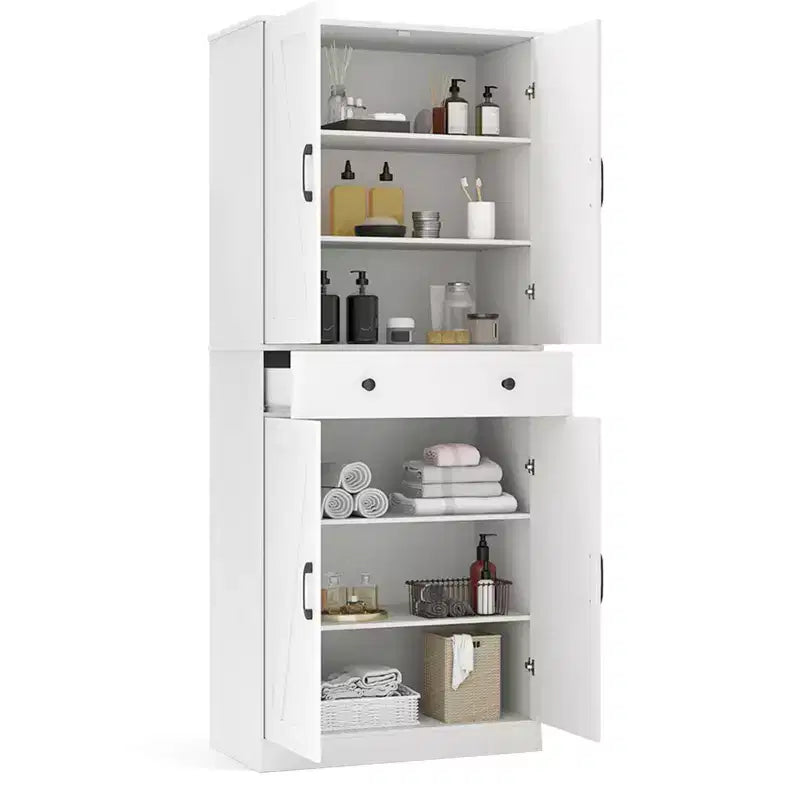 Meuble de rangement de cuisine Costway 72 po, style moderne campagnard, avec 4 portes de grange, brun/blanc/noir