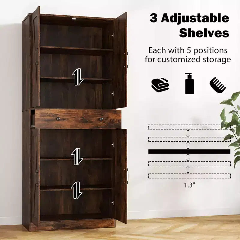 Meuble de rangement de cuisine Costway 72 po, style moderne campagnard, avec 4 portes de grange, brun/blanc/noir