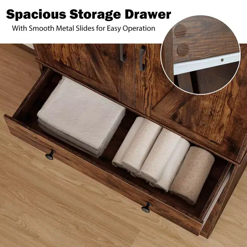 Meuble de rangement de cuisine Costway 72 po, style moderne campagnard, avec 4 portes de grange, brun/blanc/noir