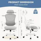 Chaise de bureau ergonomique MAYEERTY - Dossier haut, roulettes, accoudoirs relevables, réglable
