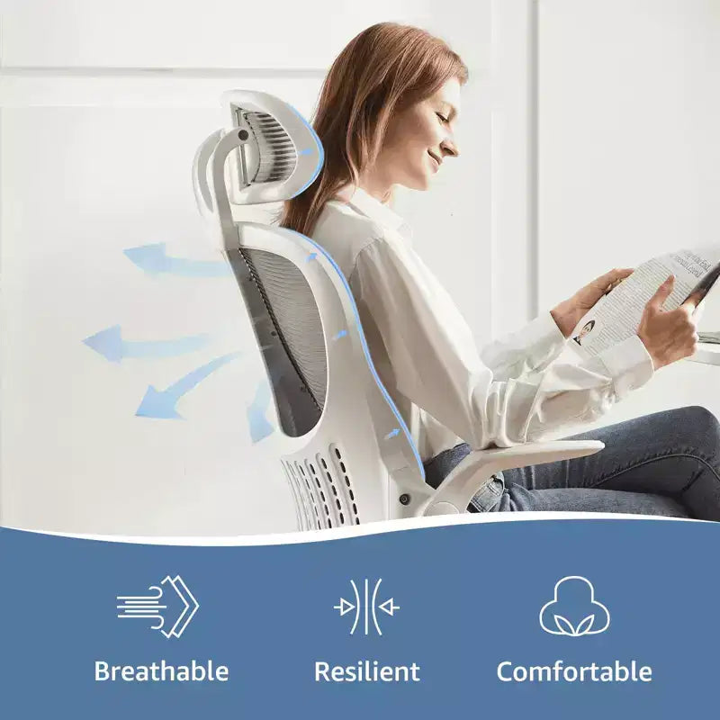 Chaise de bureau ergonomique MAYEERTY - Dossier haut, roulettes, accoudoirs relevables, réglable