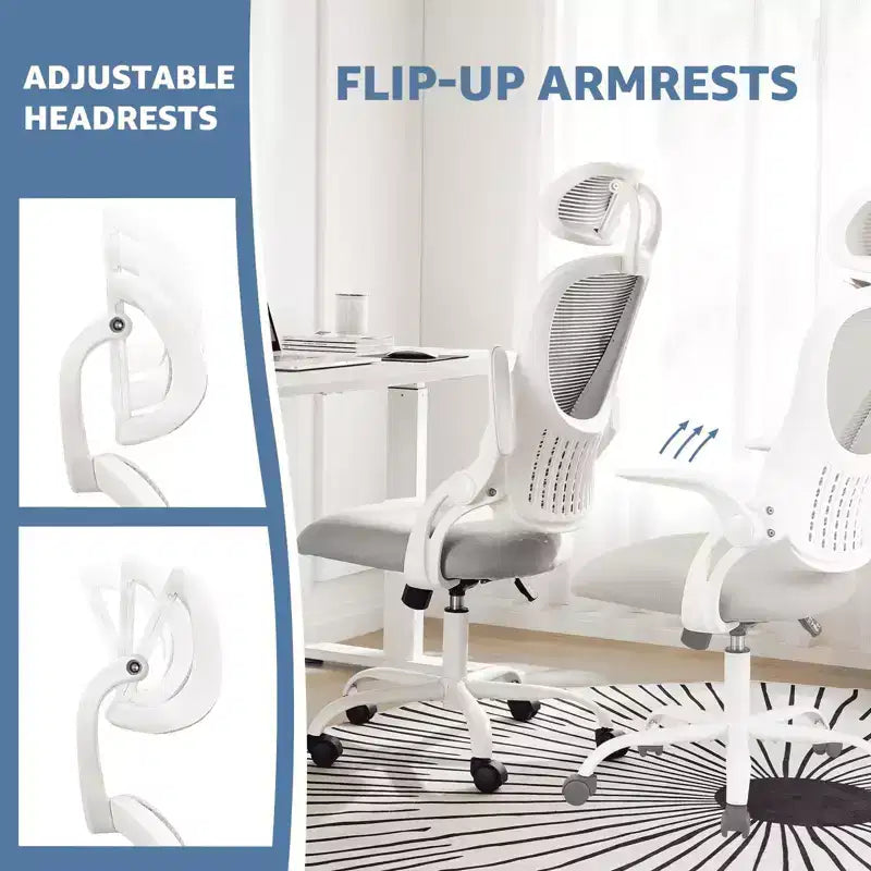 Chaise de bureau ergonomique MAYEERTY - Dossier haut, roulettes, accoudoirs relevables, réglable
