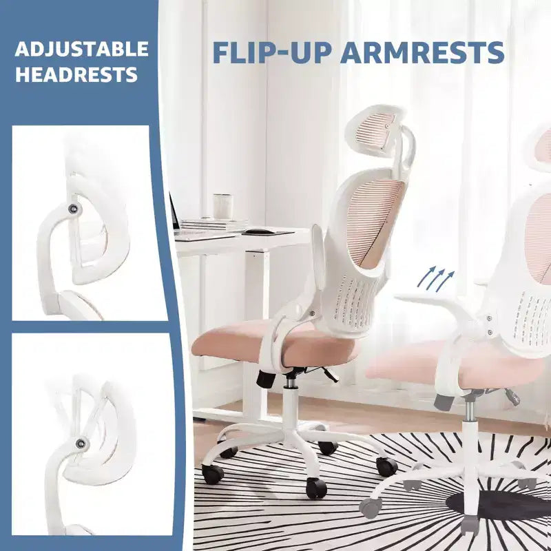 Chaise de bureau ergonomique MAYEERTY - Dossier haut, roulettes, accoudoirs relevables, réglable
