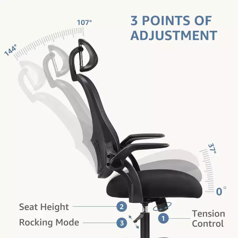 Chaise de bureau ergonomique MAYEERTY - Dossier haut, roulettes, accoudoirs relevables, réglable