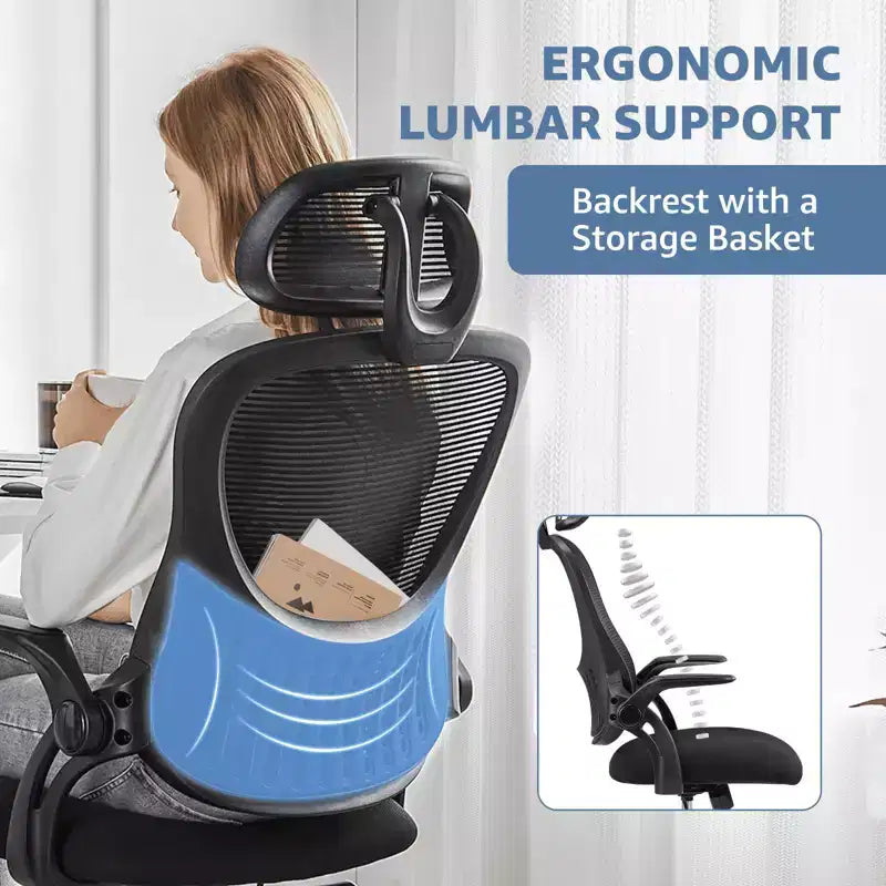 Chaise de bureau ergonomique MAYEERTY - Dossier haut, roulettes, accoudoirs relevables, réglable