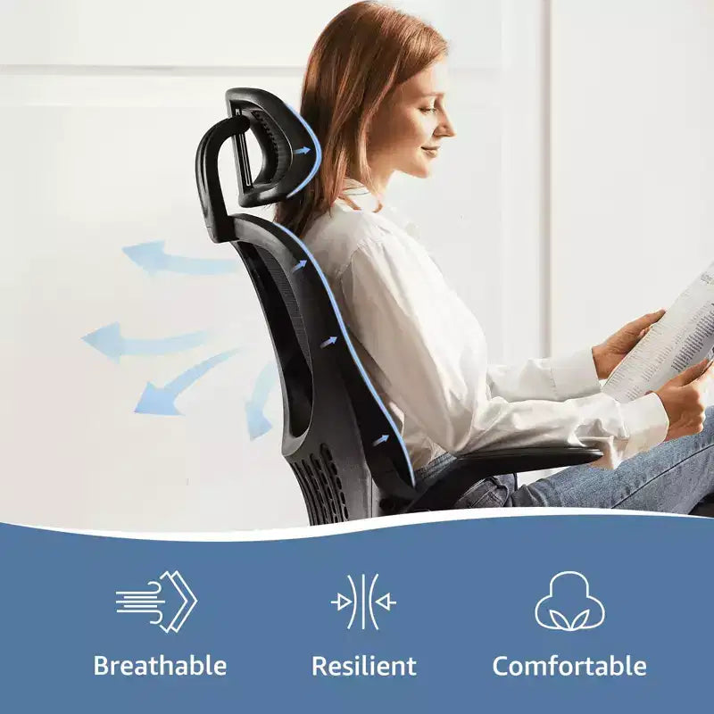 Chaise de bureau ergonomique MAYEERTY - Dossier haut, roulettes, accoudoirs relevables, réglable
