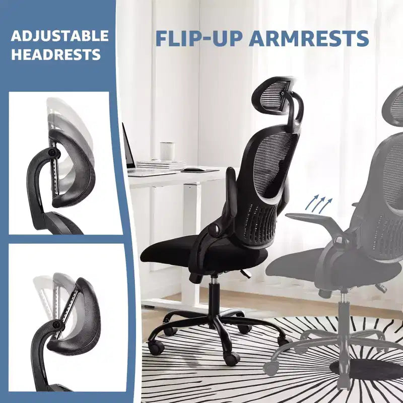 Chaise de bureau ergonomique MAYEERTY - Dossier haut, roulettes, accoudoirs relevables, réglable