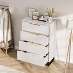 Commode 4 tiroirs pour chambre, commode verticale de 105 cm, armoire verticale autoportante avec rangement, commode de rangement en bois