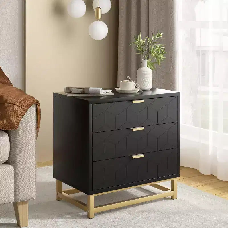 Commode de chambre à trois tiroirs Zstar avec pieds en métal
