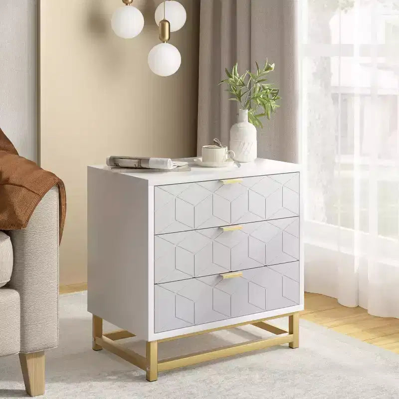 Commode de chambre à trois tiroirs Zstar avec pieds en métal