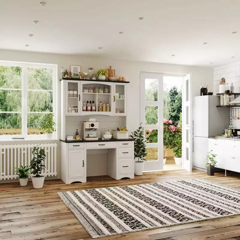 Meuble de cuisine blanc Famapy, garde-manger : Plan de travail intégré, combinaison d'éléments hauts, anti-poussière et organisé