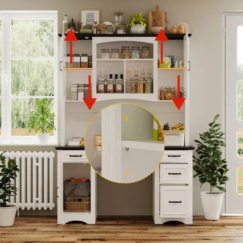 Meuble de cuisine blanc Famapy, garde-manger : Plan de travail intégré, combinaison d'éléments hauts, anti-poussière et organisé