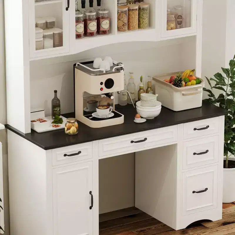 Meuble de cuisine blanc Famapy, garde-manger : Plan de travail intégré, combinaison d'éléments hauts, anti-poussière et organisé