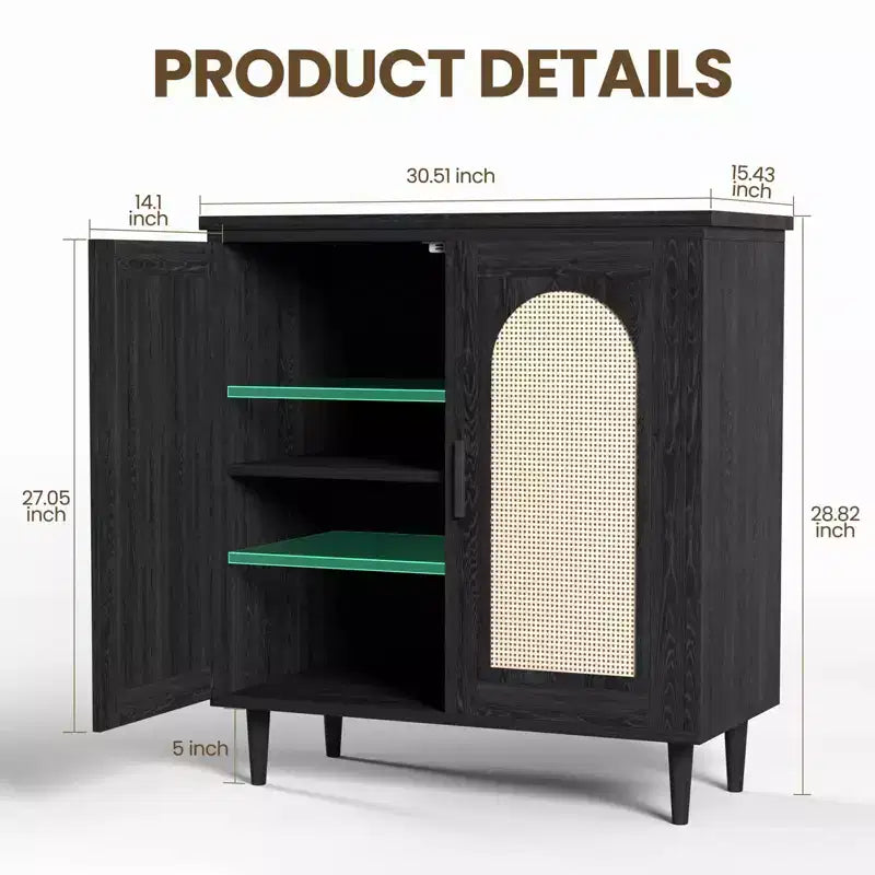 Meuble de Rangement Buffet de Cuisine TROPOW avec Rotin, Pieds en Bois Massif pour Salon, Couloir, Entrée