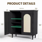 Meuble de Rangement Buffet de Cuisine TROPOW avec Rotin, Pieds en Bois Massif pour Salon, Couloir, Entrée