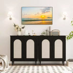 Meuble de Rangement Buffet de Cuisine TROPOW avec Rotin, Pieds en Bois Massif pour Salon, Couloir, Entrée