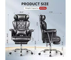 Chaise de bureau ergonomique en cuir avec repose-pieds, grande chaise de bureau inclinable avec soutien lombaire, vérin à gaz robuste SGS de classe 4