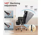 Chaise de bureau ergonomique en cuir avec repose-pieds, grande chaise de bureau inclinable avec soutien lombaire, vérin à gaz robuste SGS de classe 4