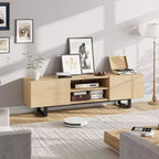 Meuble TV pour 80 pouces, meuble de divertissement moderne avec 2 tiroirs, meuble multimédia en bois avec rangement