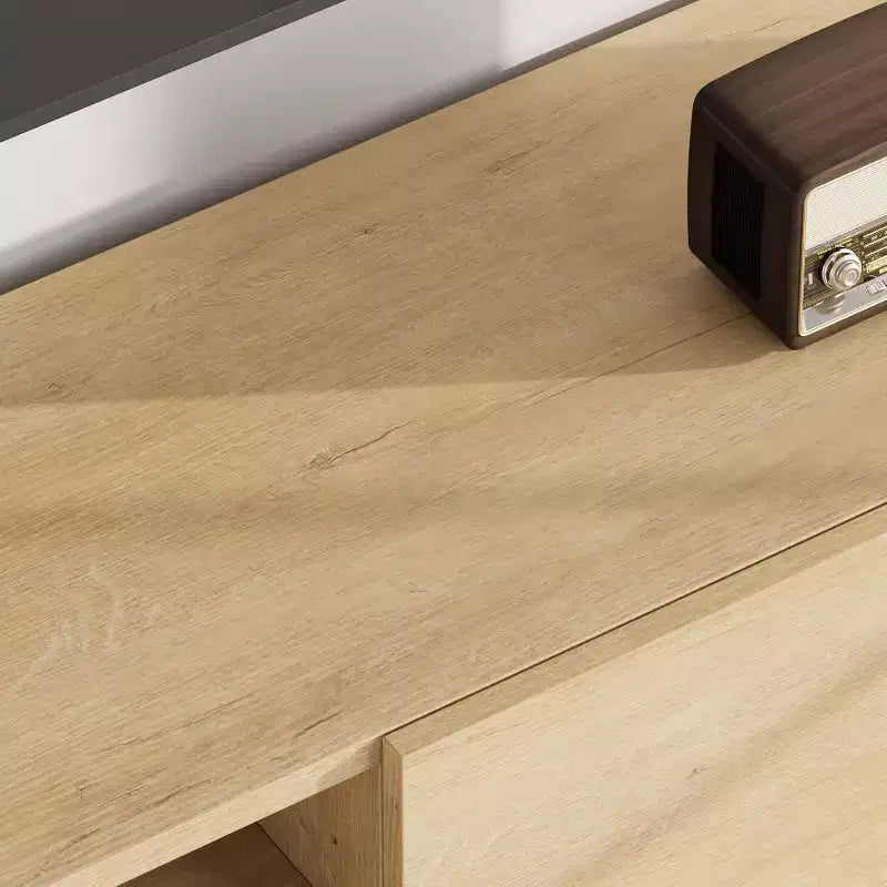 Meuble TV pour 80 pouces, meuble de divertissement moderne avec 2 tiroirs, meuble multimédia en bois avec rangement