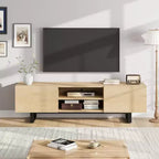 Meuble TV pour 80 pouces, meuble de divertissement moderne avec 2 tiroirs, meuble multimédia en bois avec rangement