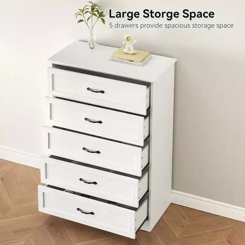 Commode simple grise à cinq tiroirs, marque YS, en chêne, grande capacité avec cinq tiroirs, adaptée à de multiples scénarios, sécurité anti-basculement