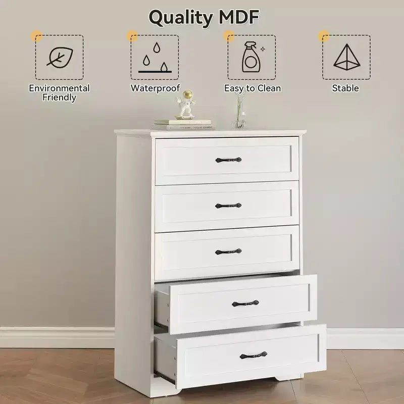 Commode simple grise à cinq tiroirs, marque YS, en chêne, grande capacité avec cinq tiroirs, adaptée à de multiples scénarios, sécurité anti-basculement