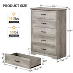 Commode simple grise à cinq tiroirs, marque YS, en chêne, grande capacité avec cinq tiroirs, adaptée à de multiples scénarios, sécurité anti-basculement