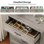 Commode simple grise à cinq tiroirs, marque YS, en chêne, grande capacité avec cinq tiroirs, adaptée à de multiples scénarios, sécurité anti-basculement