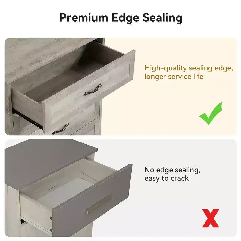 Commode simple grise à cinq tiroirs, marque YS, en chêne, grande capacité avec cinq tiroirs, adaptée à de multiples scénarios, sécurité anti-basculement