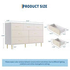 Commode 7 tiroirs, commode moderne avec poignées en métal doré, commode en bois pour chambre à coucher avec pieds en métal robustes, organisateur de rangement blanc
