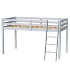 Lit mezzanine Karl Home Gray Wood Junior avec escalier pleine grandeur pour adultes, enfants et jeunes adolescents